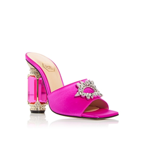 Nalebe Women Aurum Embellished High Heel Slide Sandals Magenta Size 38.5EU - Picture 2 of 2